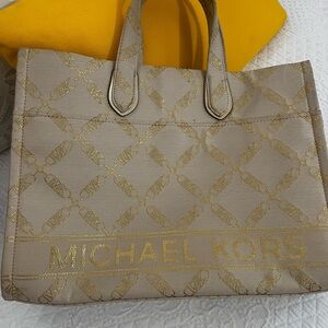 Michael Kors Tan and Gold Signature Tote